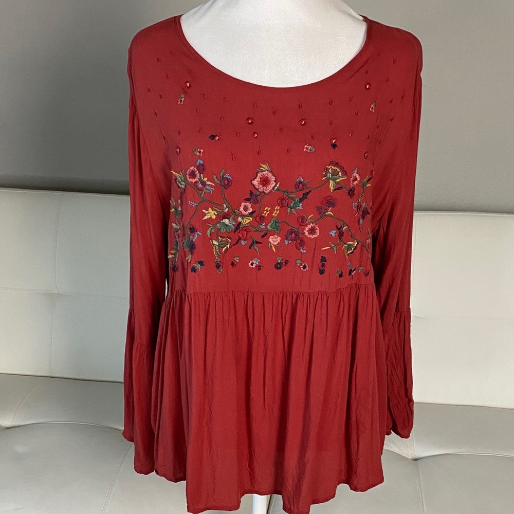 Embroidered Red Women's Top